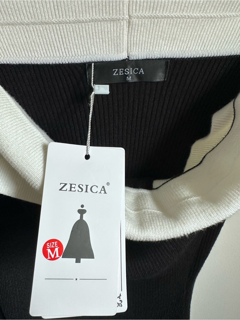 ZESICA NWT Color Block Sweater Maxi Dress Black White Off Shoulder Ribbed M - Picture 5 of 12
